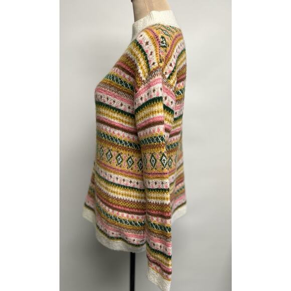 Talbots fair isle sweater Mock Neck Medium P Retro Ski Soft Fuzzy Cozy Preppy - Picture 4 of 12